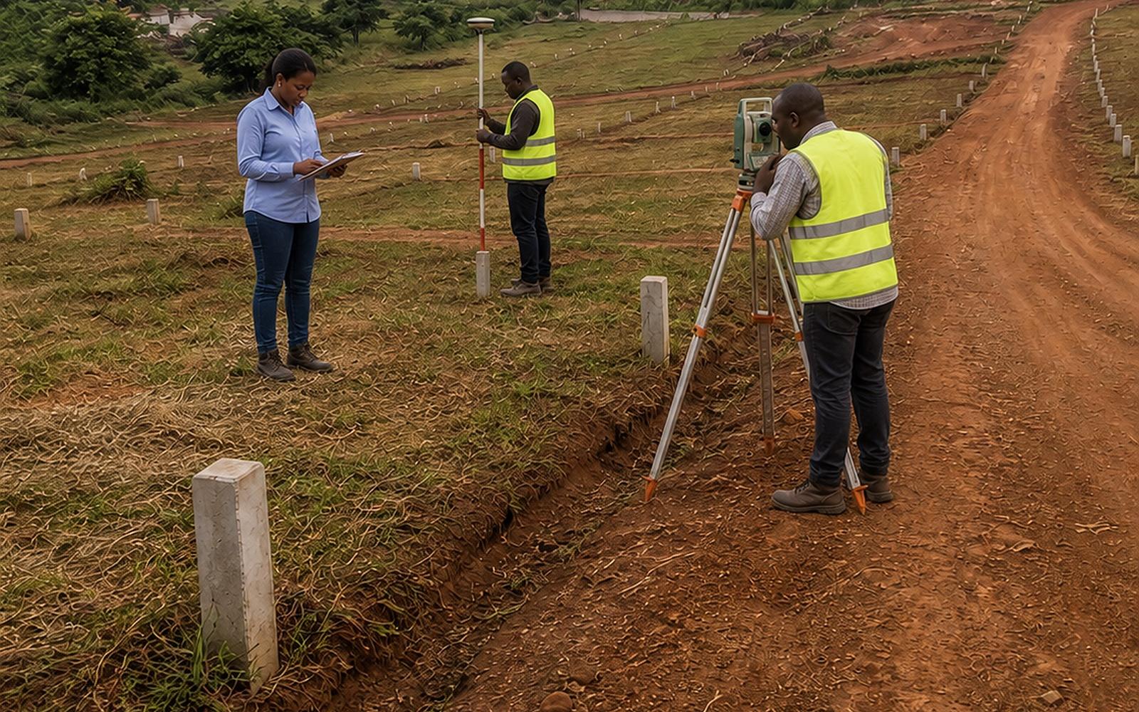 Concrete boundary markers along surveyed family land in Uganda, the kind of asset ROEL Consultants helps families plan and protect